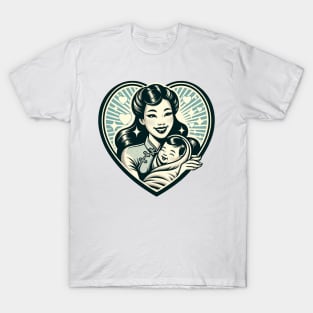 Vintage Motherhood Love Heart Symbol of Maternal Affection T-Shirt